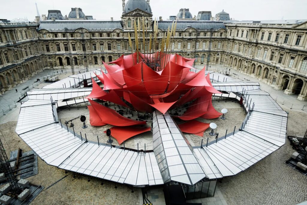 Philippe Parreno’s monumental set for Louis Vuitton at the Louvre’s Place du Carrousel for Paris Fashion Week, FR